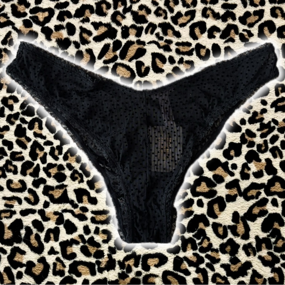 Savage X Fenty Black Mesh Polka Dot Panties